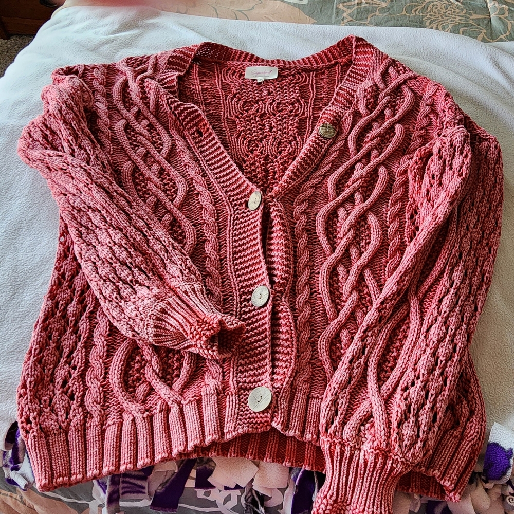 Pink Chunky Knit Cardigan Sweater